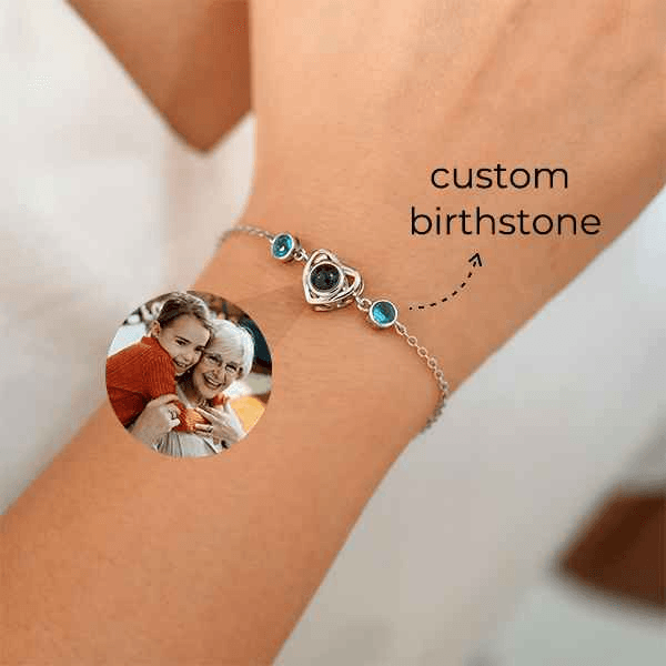 Birthstone Heart Bracelet with Photo Inside - Pawisall
