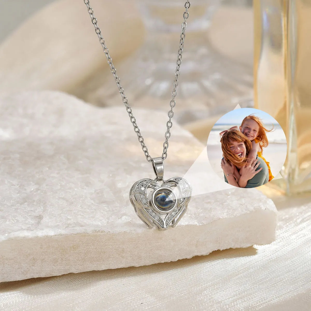 Loving Wings Necklace with Hidden Photo for Memorials