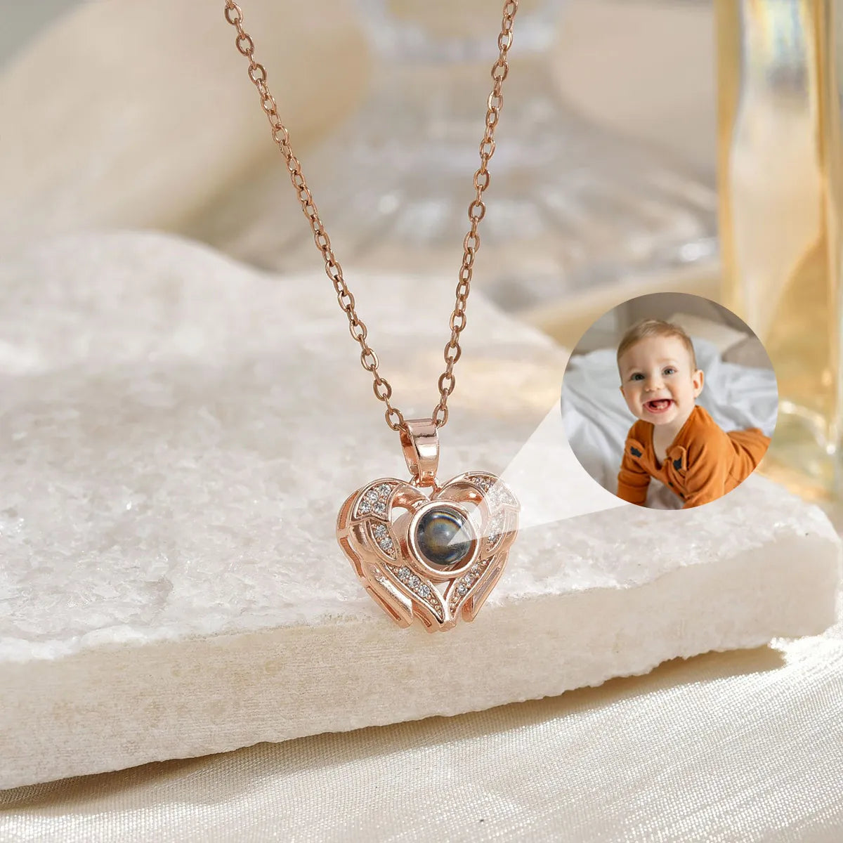 Loving Wings Necklace with Hidden Photo for Memorials