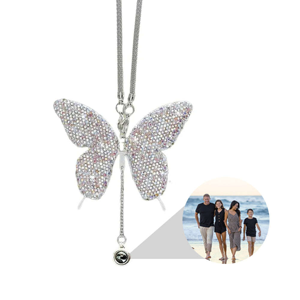 Personalized Butterfly Car Mirror Ornament with Photo Pendant