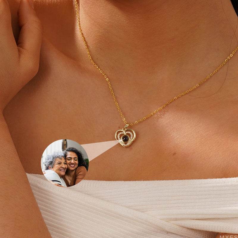 Custom Double Heart Necklace With Photo Inside - Pawisall