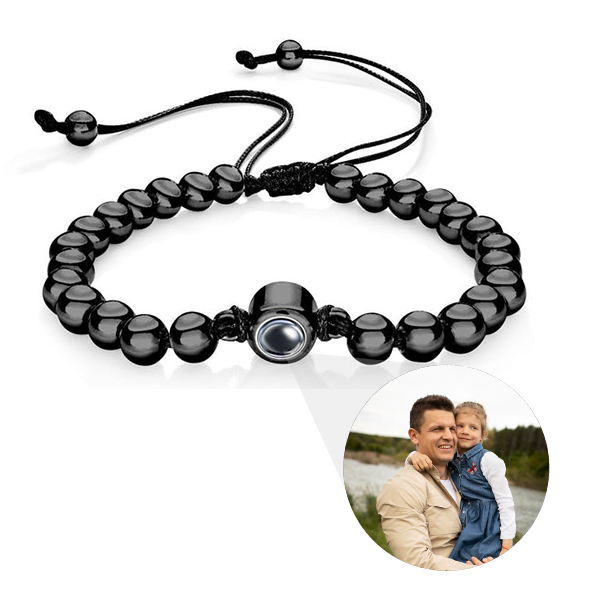 Verstellbares Armband mit runden Perlen und Foto im Inneren