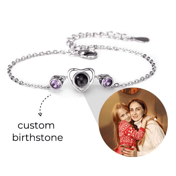 Birthstone Heart Bracelet with Photo Inside - Pawisall