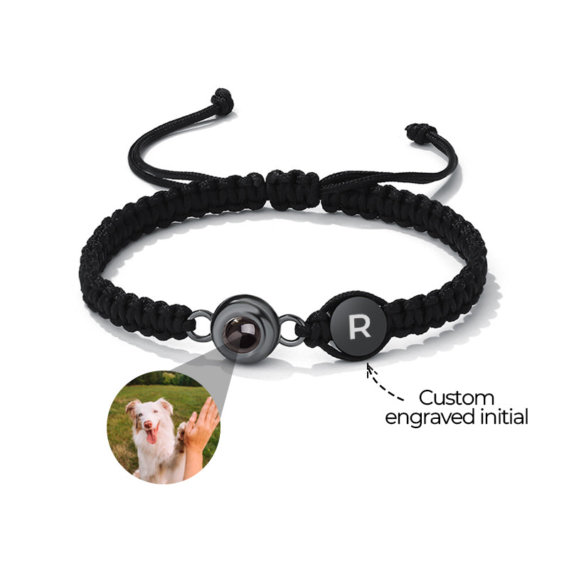 Custom Photo and Engraved Initial Braided Bracelet