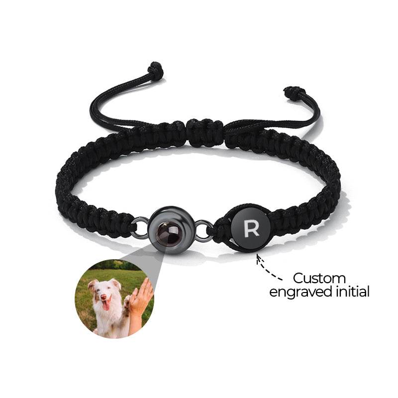 Custom Photo and Engraved Initial Braided Bracelet - Pawisall