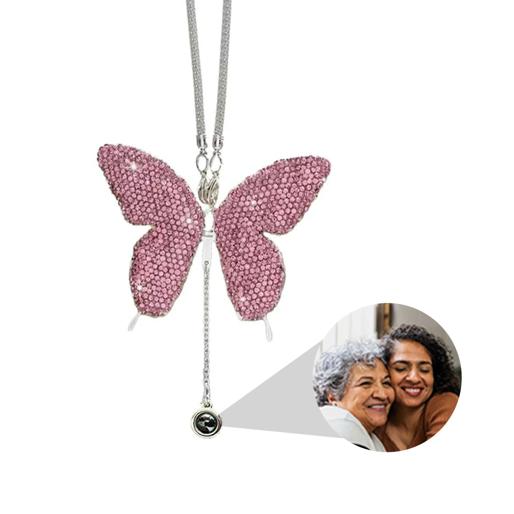 Personalized Butterfly Car Mirror Ornament with Photo Pendant
