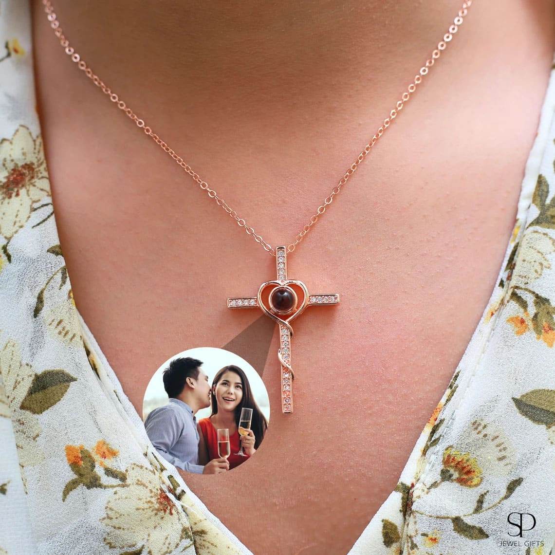 Loving Cross Necklace with Hidden Photo for Memorials - Pawisall