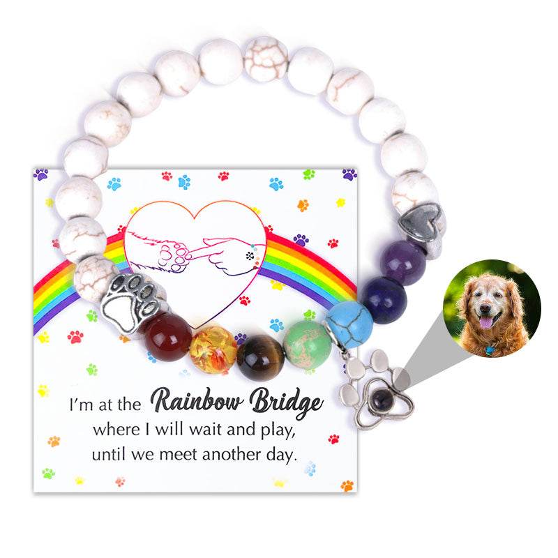 Pawprints Over the Rainbow Beaded Photo Memorial Bracelet - Pawisall