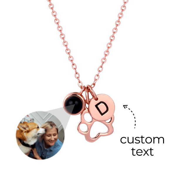 Personalized Photo Necklace With Initial And Paw Print Pendants - Pawisall