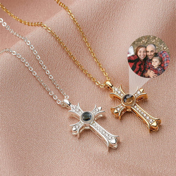 Sparkling Cross Photo Necklace Sentimental Gifts