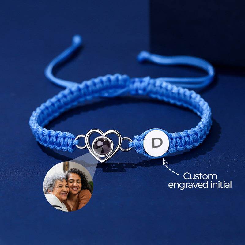 Custom Photo and Engraved Initial Braided Bracelet - Pawisall