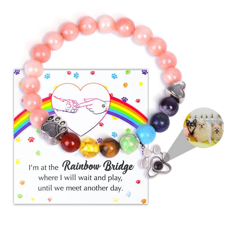 Pawprints Over the Rainbow Beaded Photo Memorial Bracelet - Pawisall