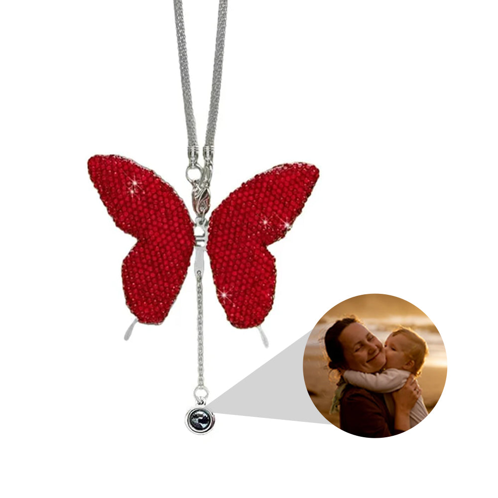 Personalized Butterfly Car Mirror Ornament with Photo Pendant