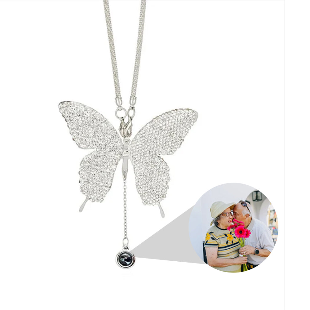 Personalized Butterfly Car Mirror Ornament with Photo Pendant