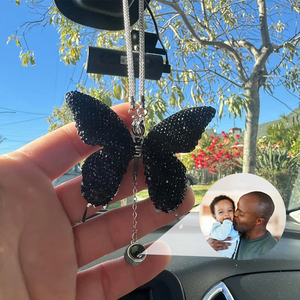Personalized Butterfly Car Mirror Ornament with Photo Pendant