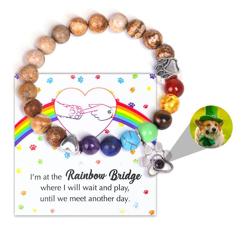 Pawprints Over the Rainbow Beaded Photo Memorial Bracelet - Pawisall