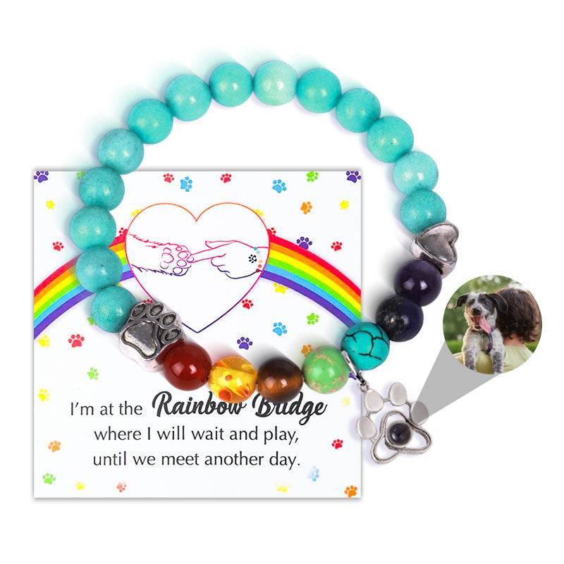 Pawprints Over the Rainbow Beaded Photo Memorial Bracelet - Pawisall
