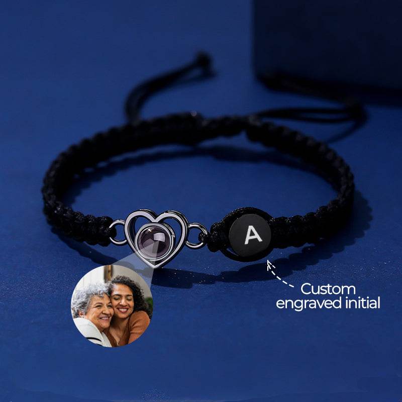 Custom Photo and Engraved Initial Braided Bracelet - Pawisall