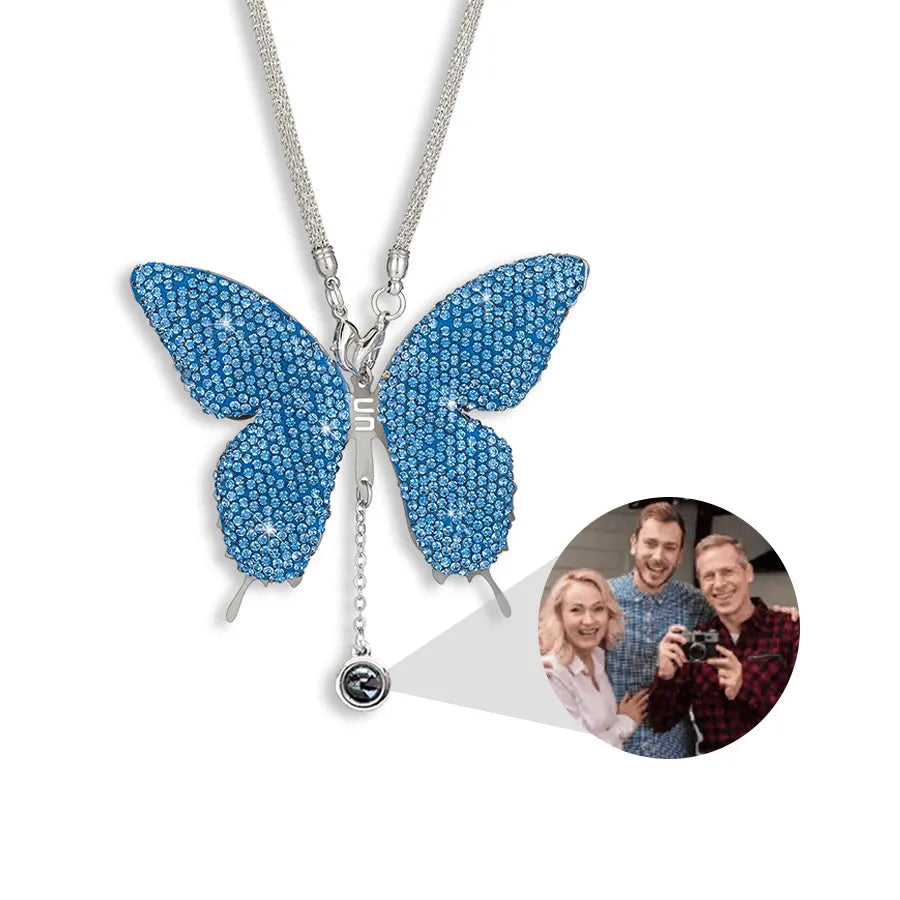 Custom photo projection ornament – shining blue butterfly for car or home décor