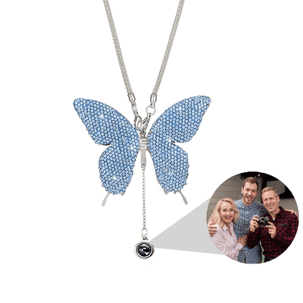 Personalized Butterfly Car Mirror Ornament with Photo Pendant