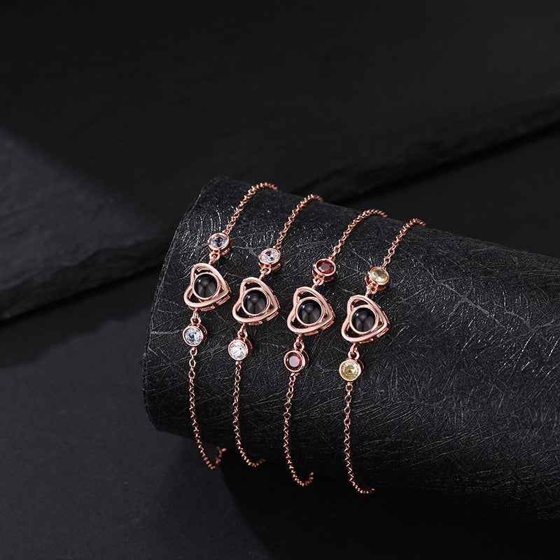 Birthstone Heart Bracelet with Photo Inside - Pawisall