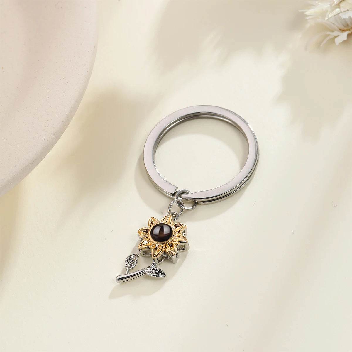 Personalized Sunflower Photo Necklace and Keychain - Pawisall