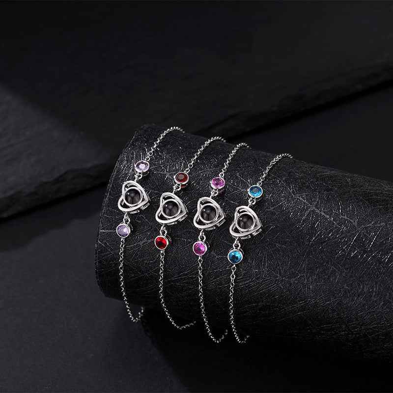 Birthstone Heart Bracelet with Photo Inside - Pawisall