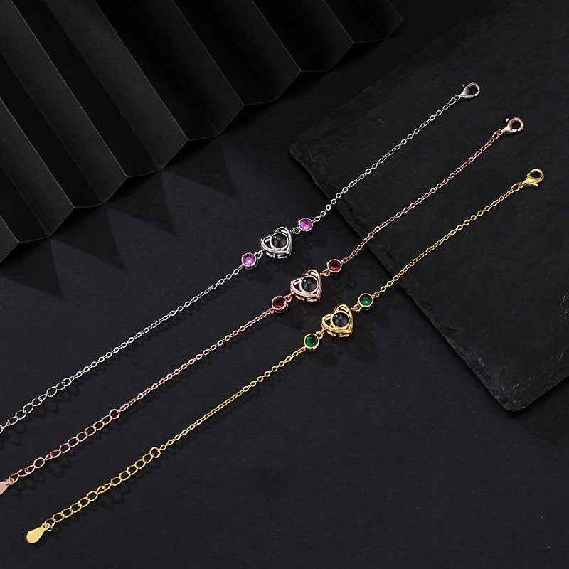 Birthstone Heart Bracelet with Photo Inside - Pawisall