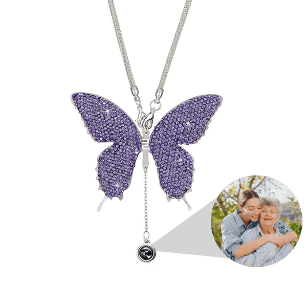 Personalized Butterfly Car Mirror Ornament with Photo Pendant