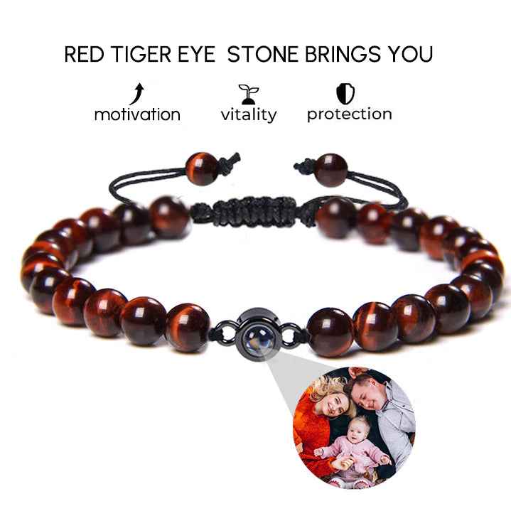 Multi-hued Tiger Eye Bracelet Personalized Photo Projection Bracelet