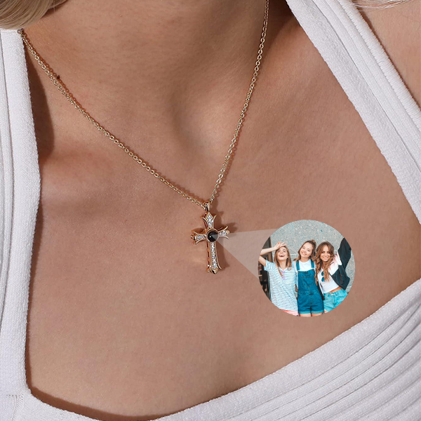 Sparkling Cross Photo Necklace Sentimental Gifts
