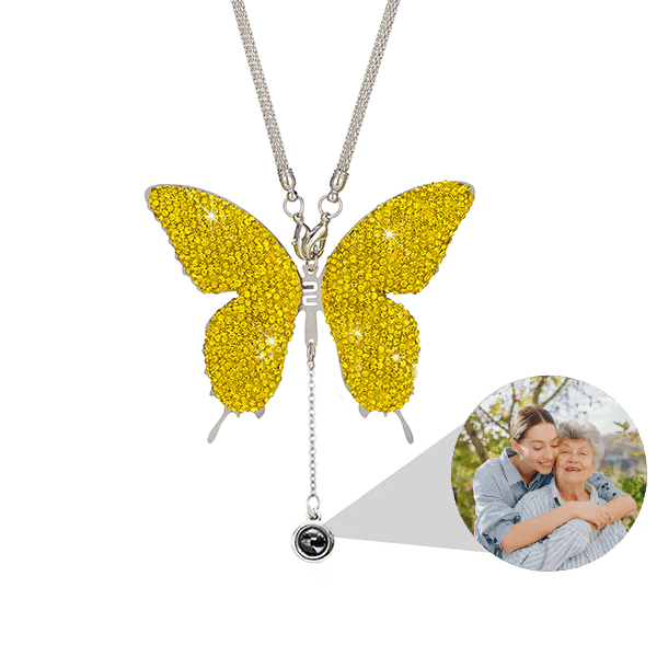 Personalized Butterfly Car Mirror Ornament with Photo Pendant