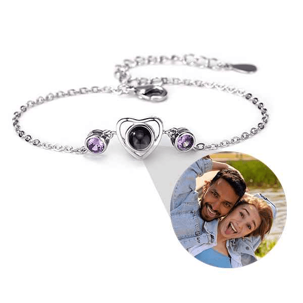 Birthstone Heart Bracelet with Photo Inside - Pawisall
