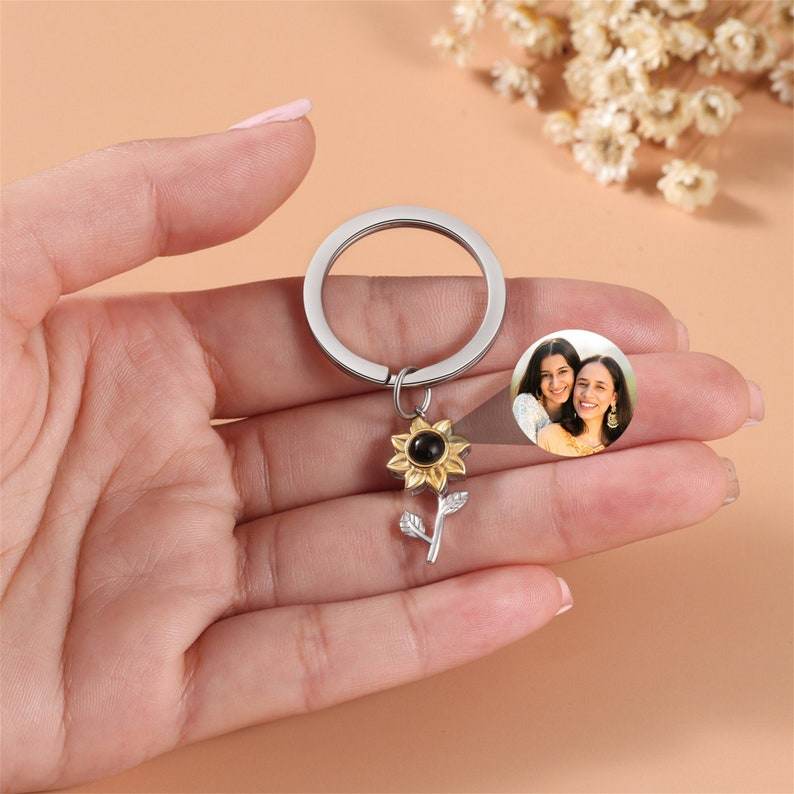 Personalized Sunflower Photo Necklace and Keychain - Pawisall