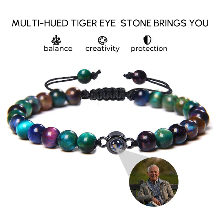 Multi-hued Tiger Eye Bracelet Personalized Photo Projection Bracelet