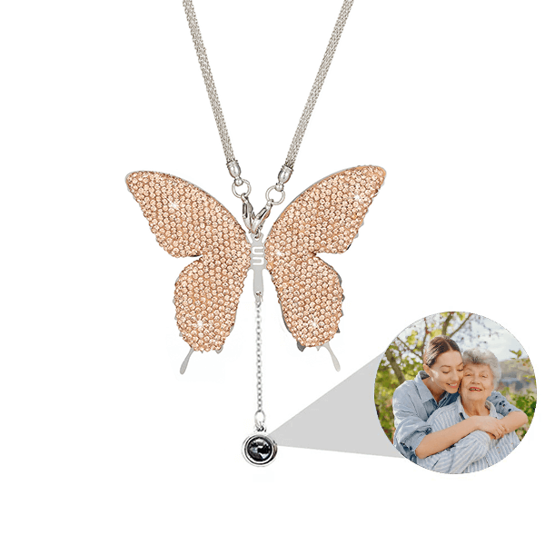 Personalized Butterfly Car Mirror Ornament with Photo Pendant