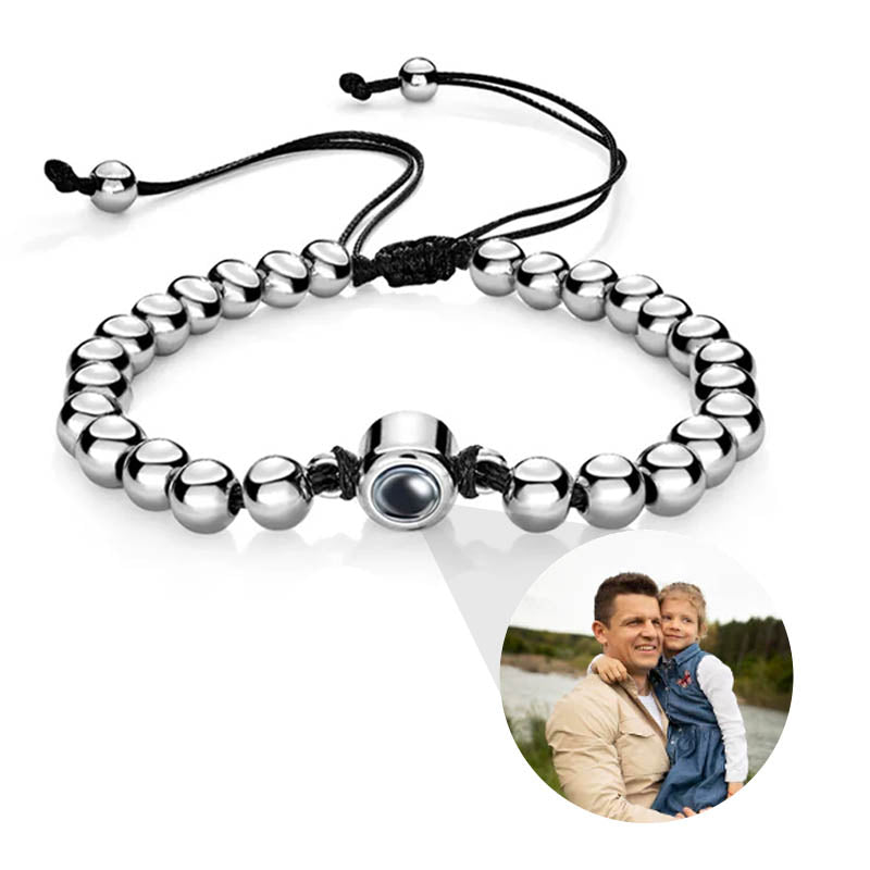 Verstellbares Armband mit runden Perlen und Foto im Inneren
