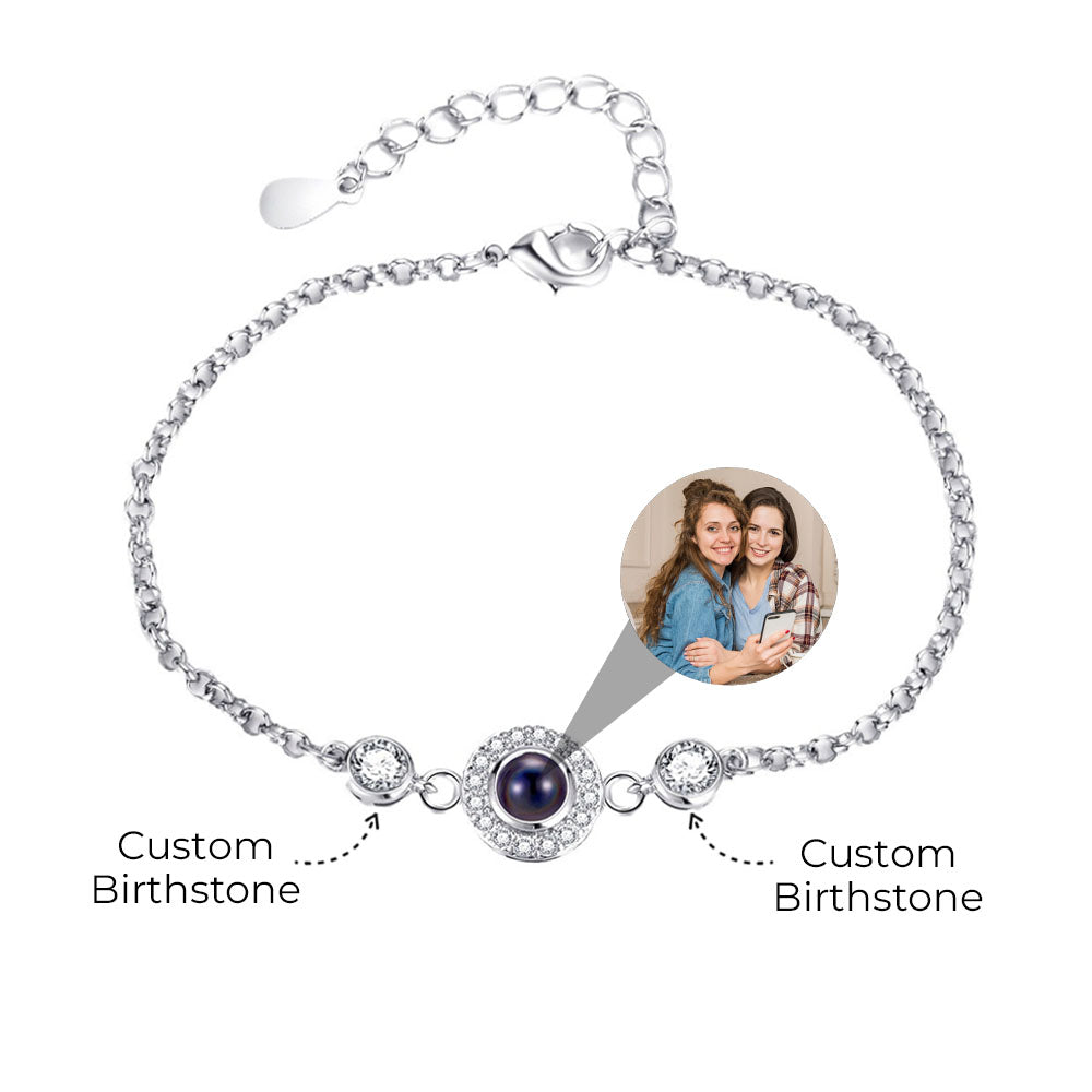 Custom Stacking Bracelet with Birthstone and Hidden Photo