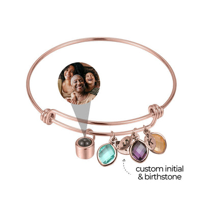 Personalized Initial and Birthstone Photo Bracelet for Mother's Day