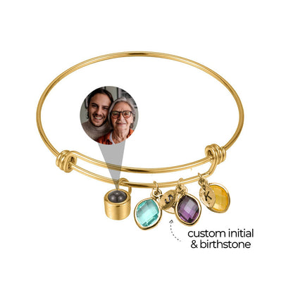 Personalized Initial and Birthstone Photo Bracelet for Mother's Day