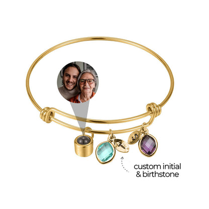 Personalized Initial and Birthstone Photo Bracelet for Mother's Day