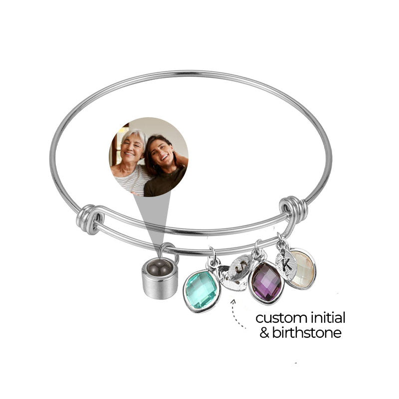 Personalized Initial and Birthstone Photo Bracelet for Mother's Day