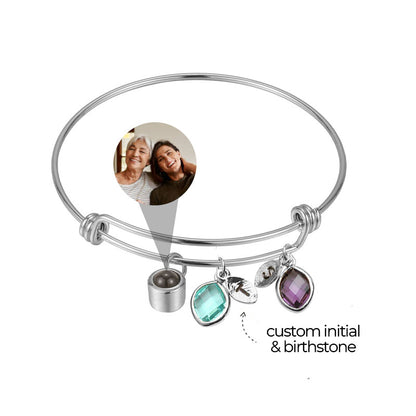 Personalized Initial and Birthstone Photo Bracelet for Mother's Day