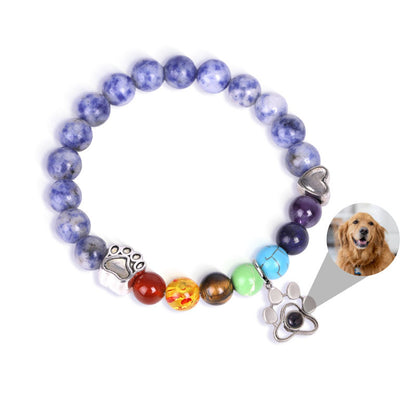 Pawprints Over the Rainbow Beaded Photo Memorial Bracelet