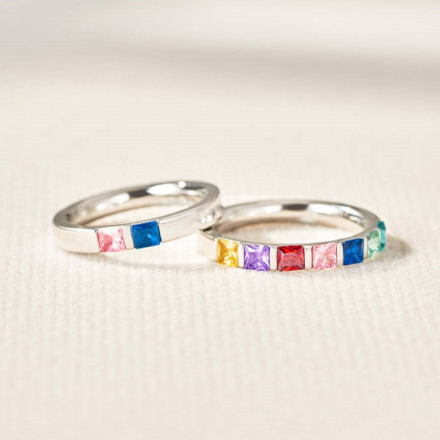 Personalized Birthstone Single Band Ring 1 to 8 Stones