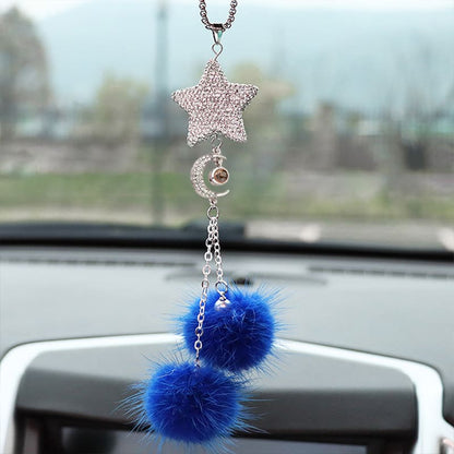 Personalized Crystal Pentagram Car Mirror Ornament with Custom Photo