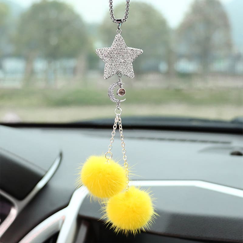 Personalized Crystal Pentagram Car Mirror Ornament with Custom Photo