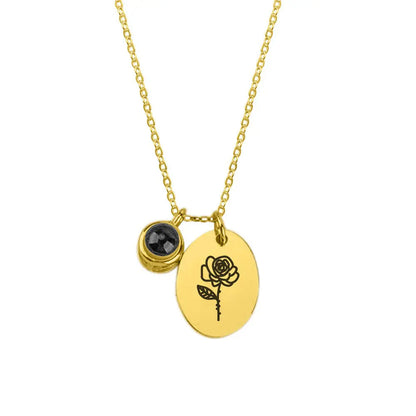 Birth Flower Charm Photo Necklace