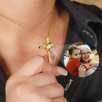 Loving Cross Necklace with Hidden Photo for Memorials