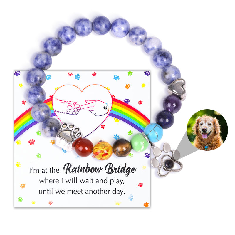 Pawprints Over the Rainbow Beaded Photo Memorial Bracelet